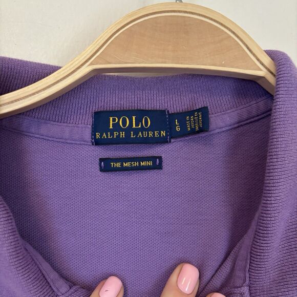 Polo Ralph Lauren Dress The Mesh Mini Purple Womens Large Preppy Academia Cotton - Picture 2 of 7